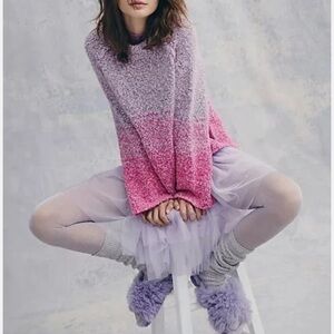Free People Jumper BFF Cocoon Dip Dye Sweater Pink Brown Size XS